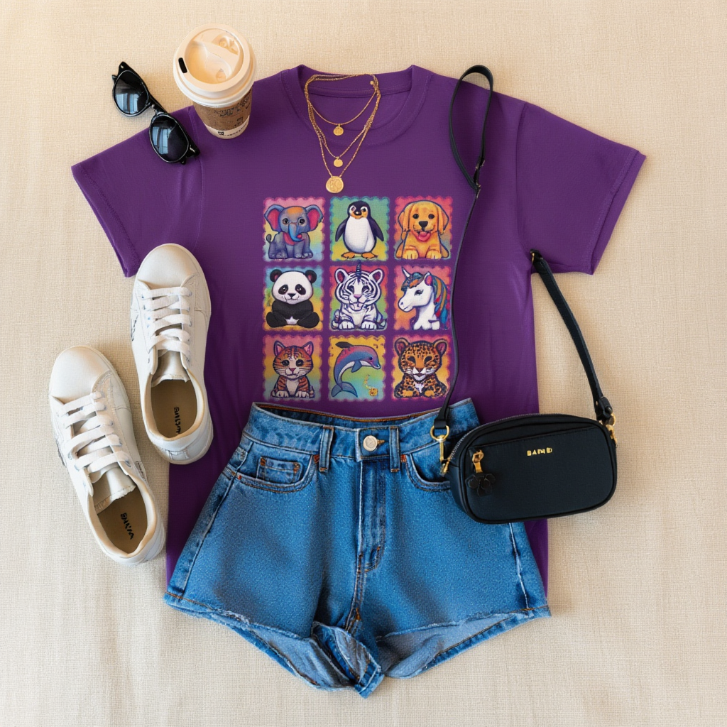 Rainbow Retro Nostalgia Animal Shirt  | 90s Inspired Vibrant Aesthetic